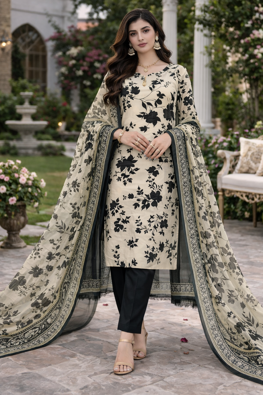 Lawn 3 PC Suit Chiffon Dupatta